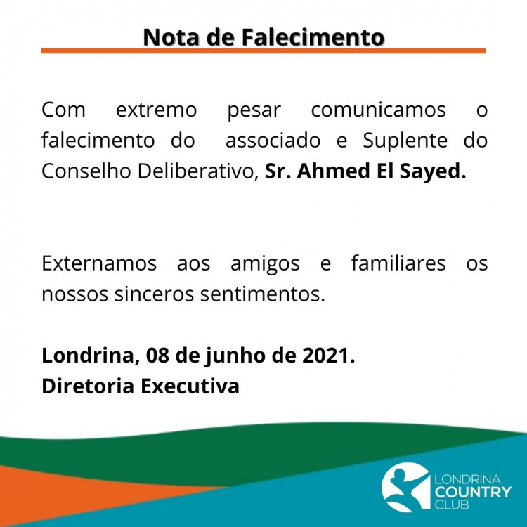 Nota de falecimento - Ahmed El Sayed